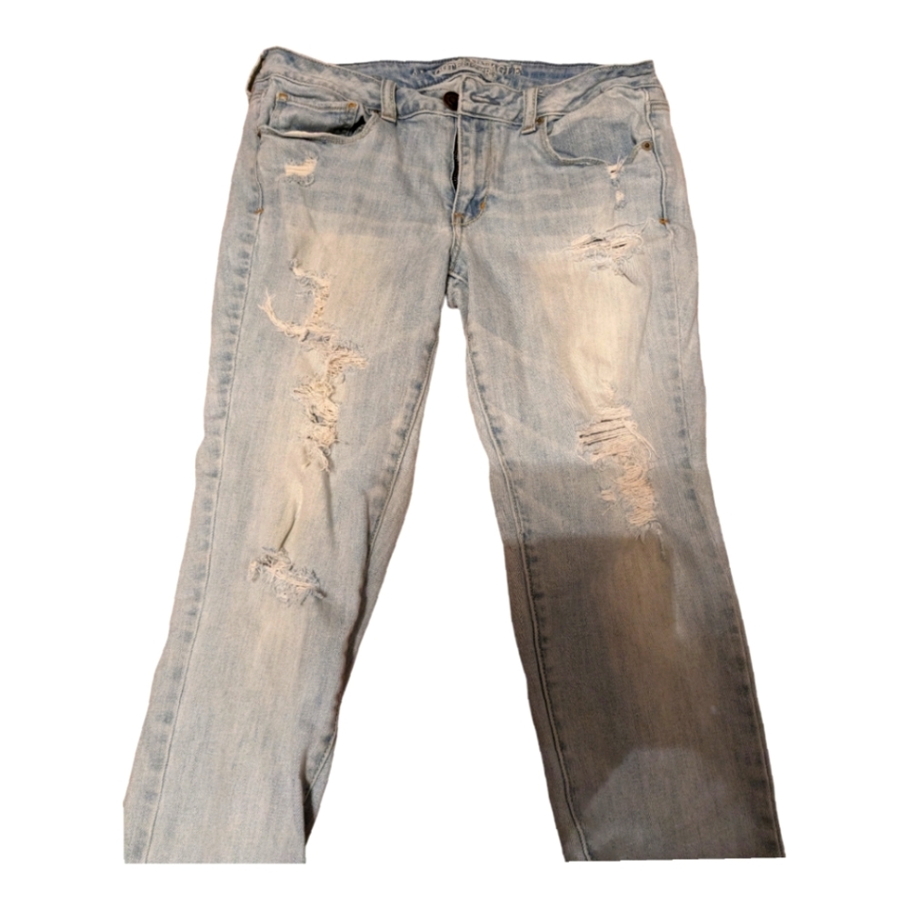 - American Eagle Jeans.  Lt color with distressing.  Size 10 regular.  E…